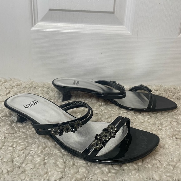STUART Weitzman NWOT Strappy Black Heeled Sandals 8.5 - Picture 1 of 7